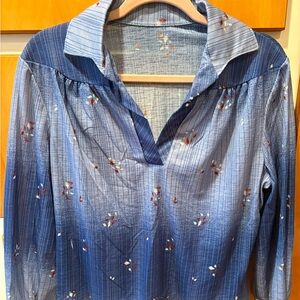 Vintage 60s 70s Blue Floral Women's Top
